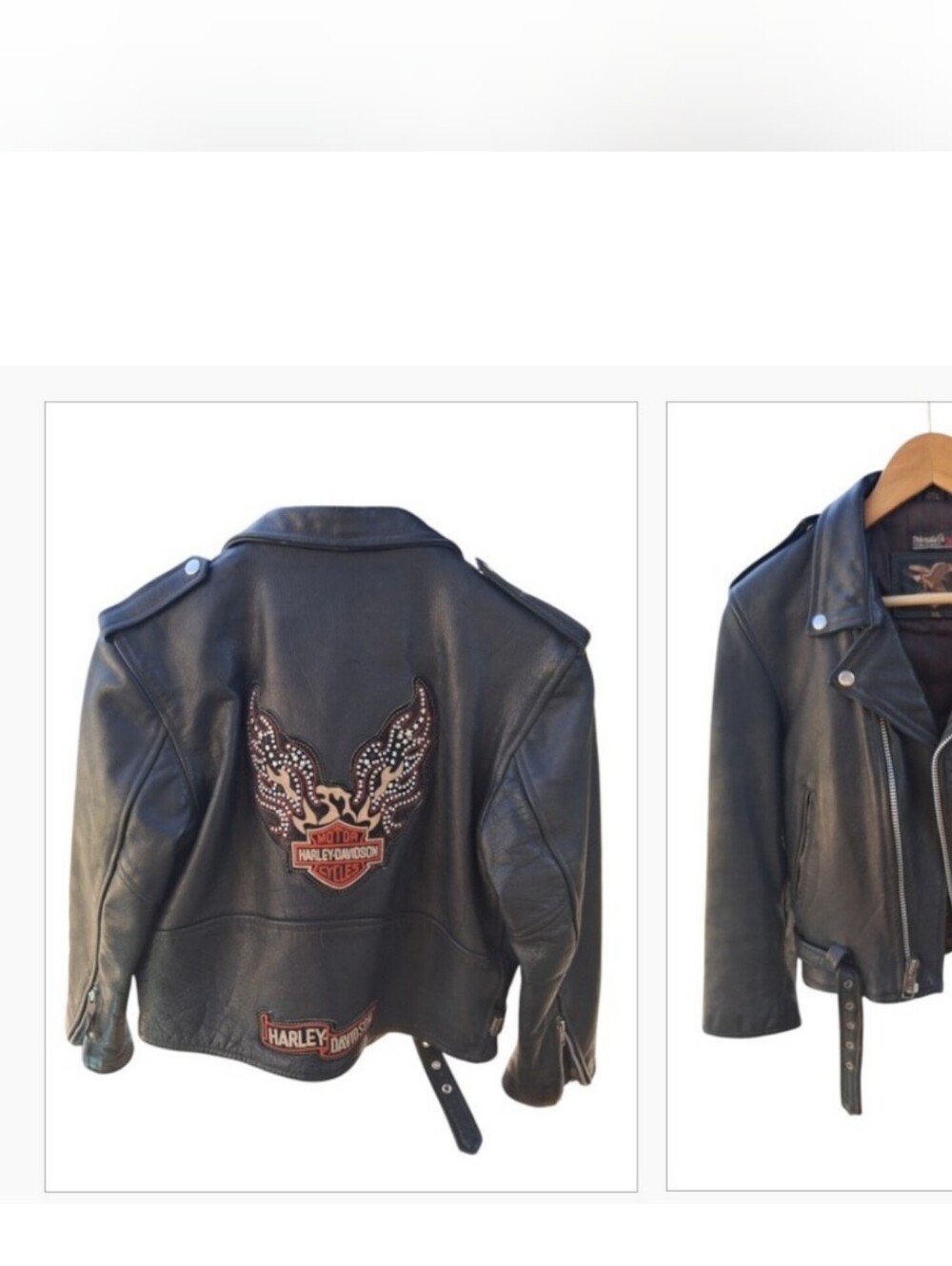 Black Leather Biker Moto Jacket with Authentic Harley Davidson Patch